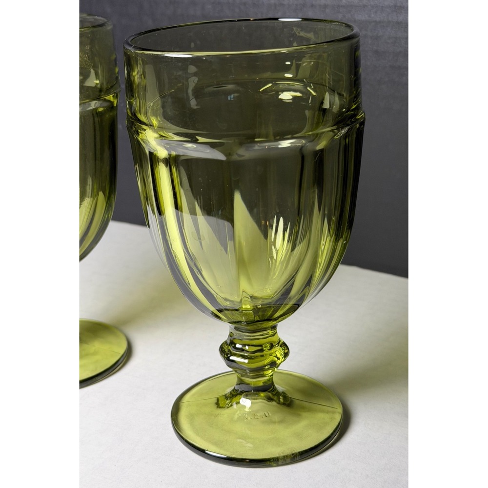 VTG Libbey Gibraltar Duratuff Olive Green Glass Goblets Water Glasses Set of 2 - Picture 5 of 6